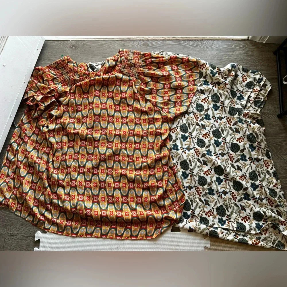Rose + Olive Bohemian Short Sleeve Blouse Bundle (2 Tops) - 3x - Picture 4 of 11